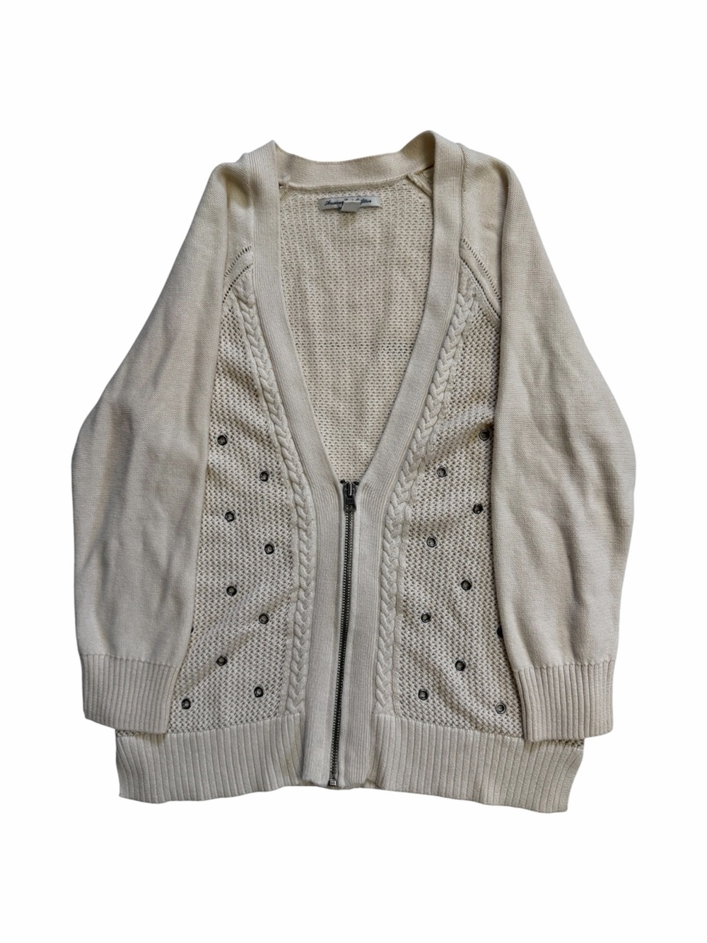 American Eagle 100% Cotton Beige Cardigan Zip Up